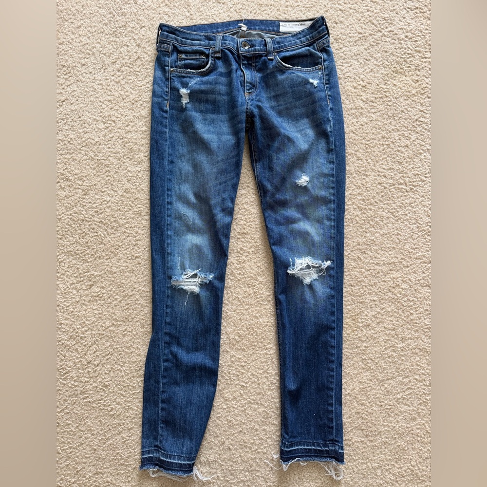 Like new rag & bone jeans Dre size 27 destroyed dark denim slim Boyfriend